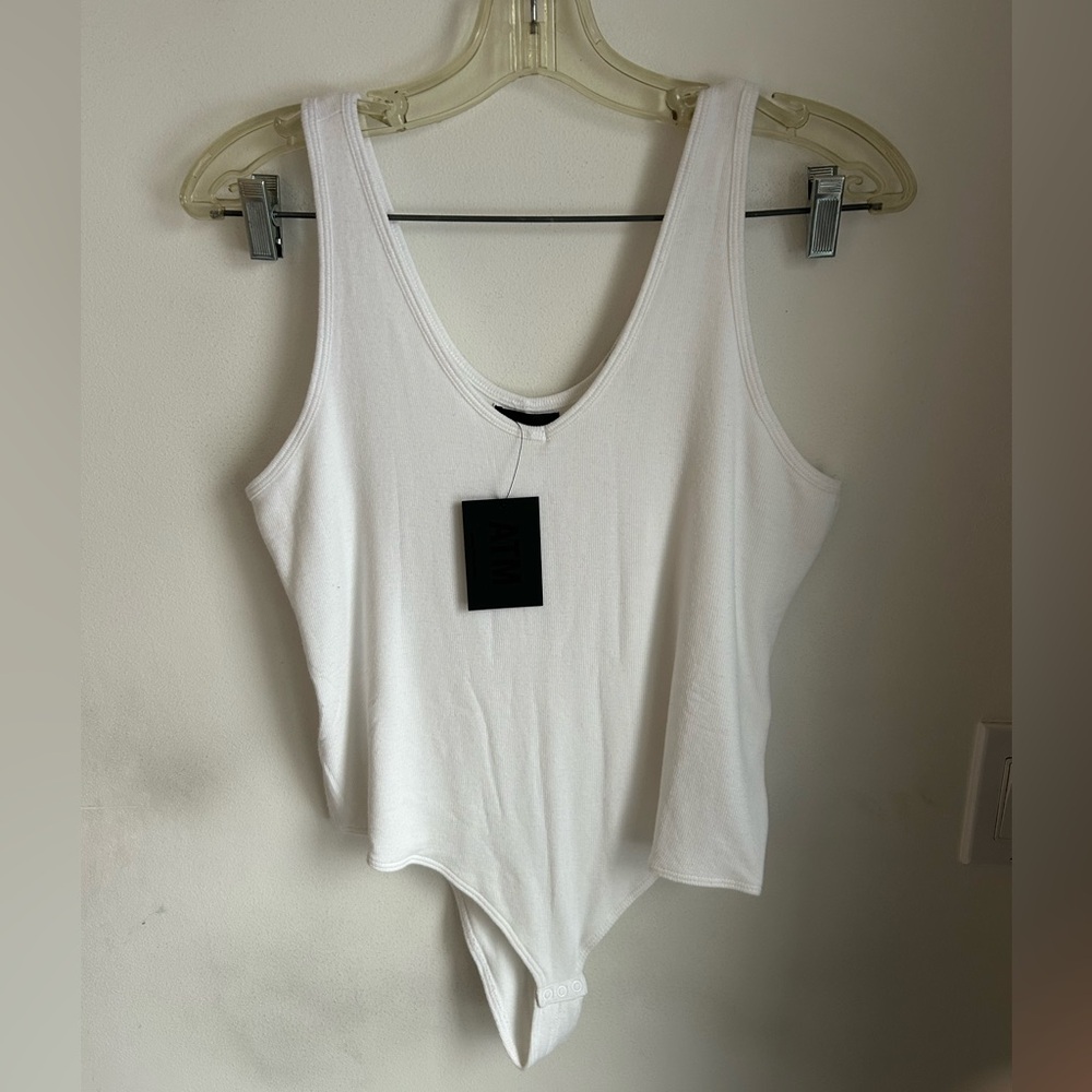 ATM Anthony Thomas Melillo Modal Rib Deep-V Tank Bodysuit white size XL NWTs!